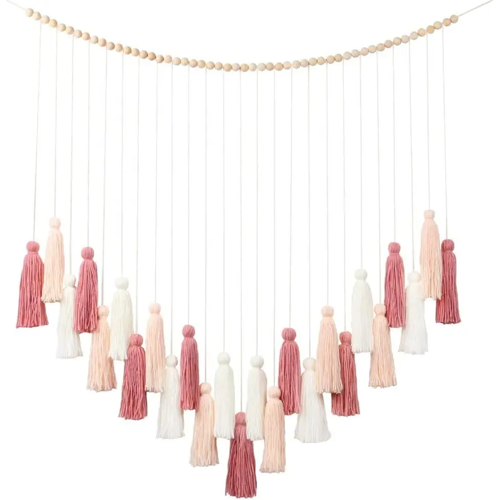 Blush Pink Cotton Macrame Wall Hanging - Ivory Boho Tassel Wall Decor, Lightweight Photo Backdrop Gift for Nursery, Cozy Home Spaces, Decorative