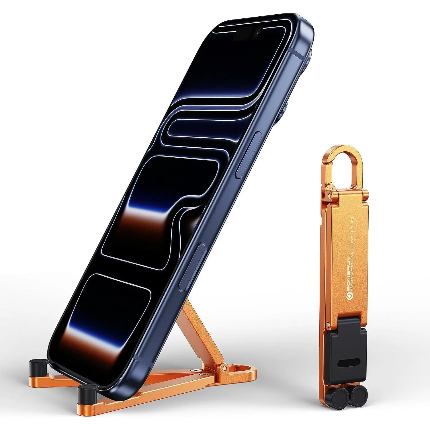 Portable Foldable Pocket Phone Stand with  for Desk Travel(Orange) | Mini , adjustable kickstand, lightweight metal, slim compact for office, plane