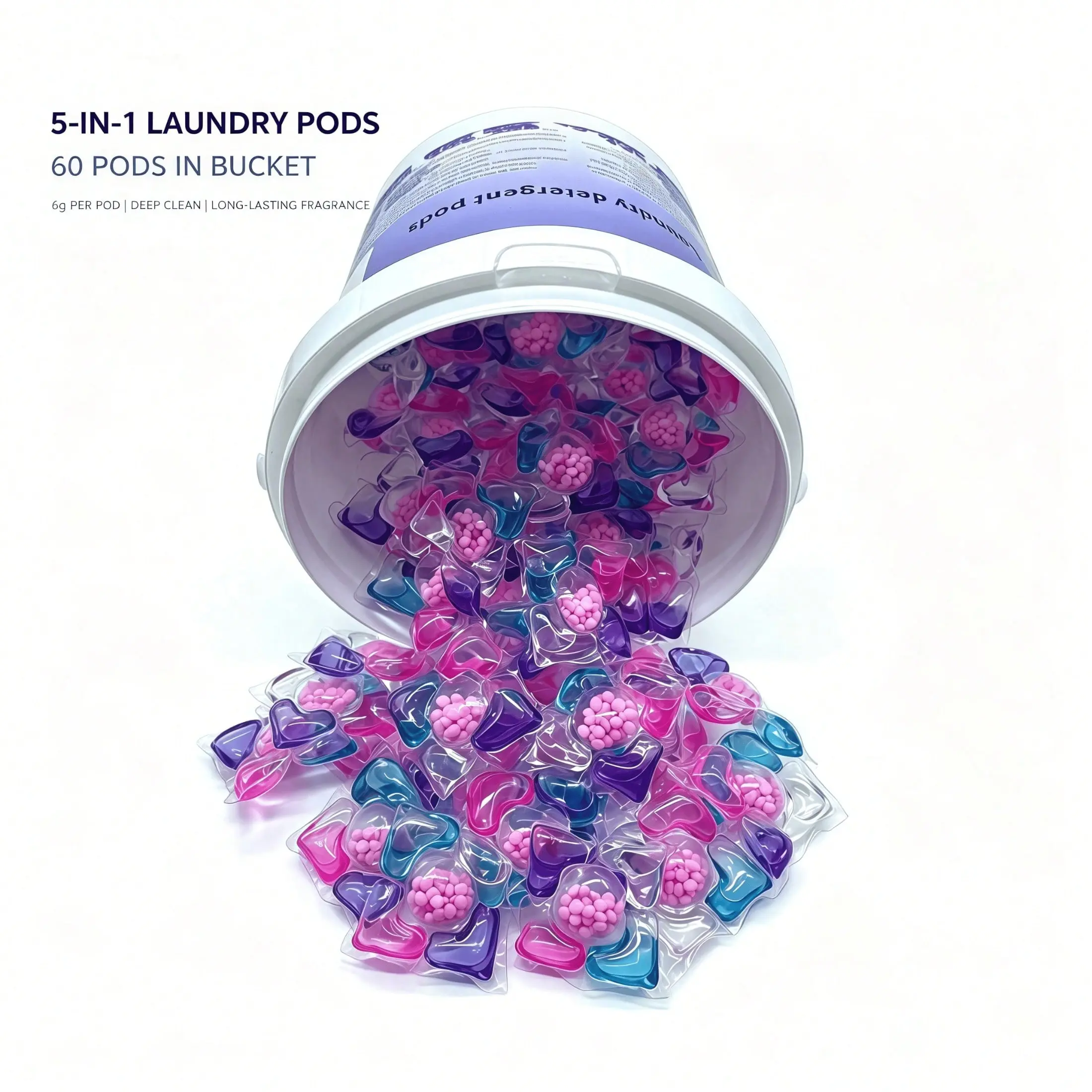 60pcs Five-In-One Laundry Capsules, Laundry Detergent Pods, Deep Clean, Long-Lasting Scent, Softening, Color Lock, Ideal for Home, Dorm, Hotel, Daily Use
