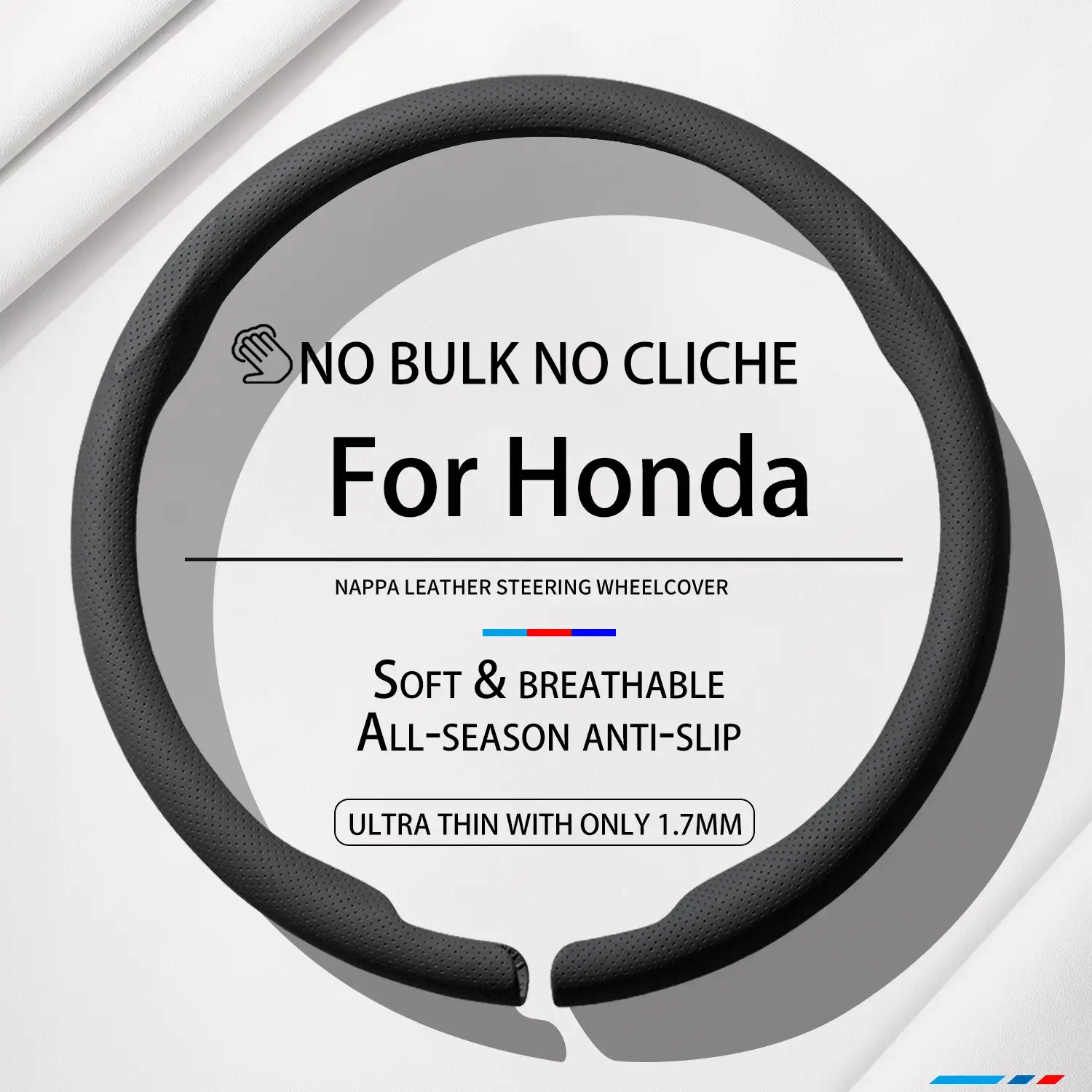 Honda 14.5-15 Inch Universal Fit Steering Wheel Cover, 8D Breathable Nappa Leather, Anti-Slip Cool Soft Grip, Compatible with Civic, Accord, CR-V, HR-V, Pilot, Odyssey, Ridgeline, Insight, Premium Car Interior Decor Accessory, Steering Wheel Covers, Unive