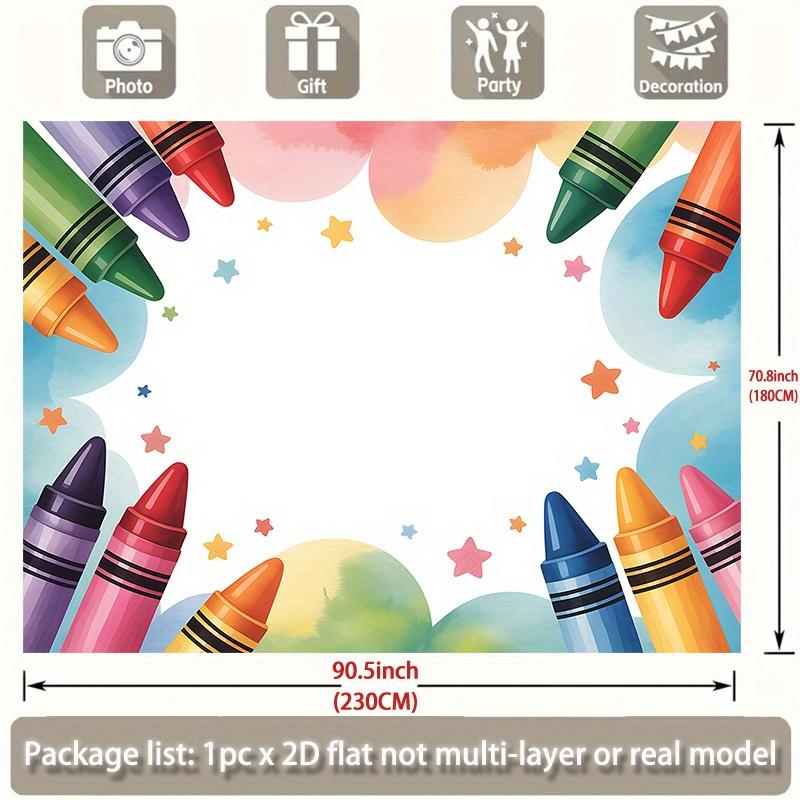 2D flat banner 1pc, Colorful Crayon Frame Durable background fabric suitable for classrooms, offices, and activities - ideal for photo booth props and home decorations, 2D Flat