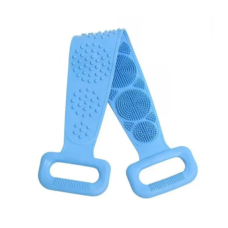 Purple Double-Sided Silicone Body Scrubber for Shower, Unisex Flexible Strap Back Scrubber, Soft Exfoliating Bath Brush for Deep Cleaning, All Skin Types Bathroom Home Supply Accessory portable mesh sponge
