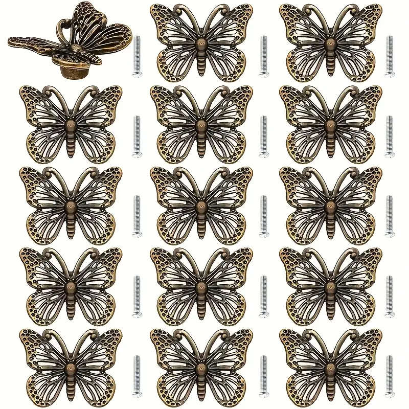 15 bronze butterfly cabinet handles-retro metal handles for dressing table, furniture door and home decoration, easy to install without drilling, dressing table handle | decorative handle | metal structure, butterfly decoration.