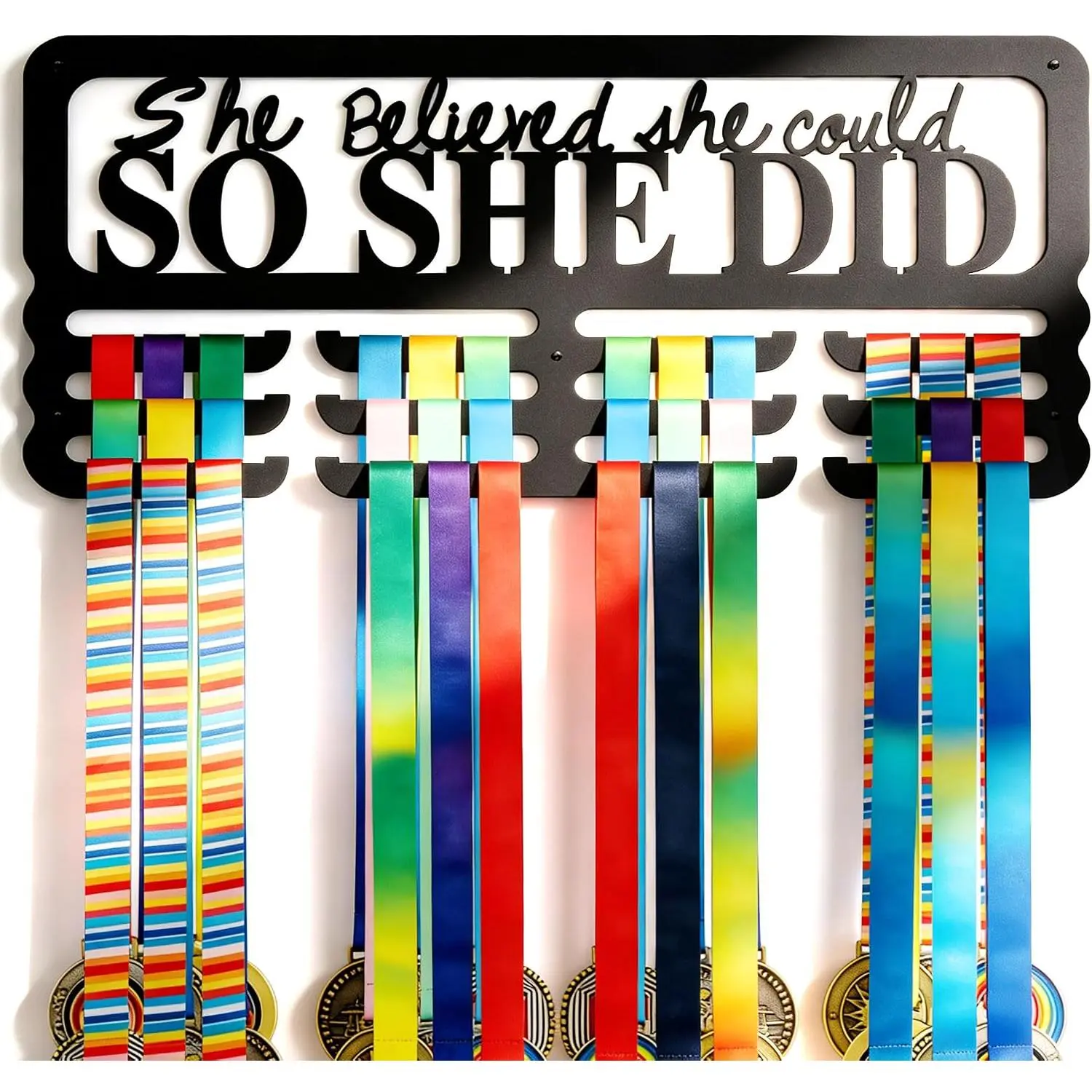 Medal Holder Display Hanger,  Medal Display Holder Holds Up to 50 Medals, Wall Mounted Medal Organizer for  Awards, Ribbons and Race Bibs
