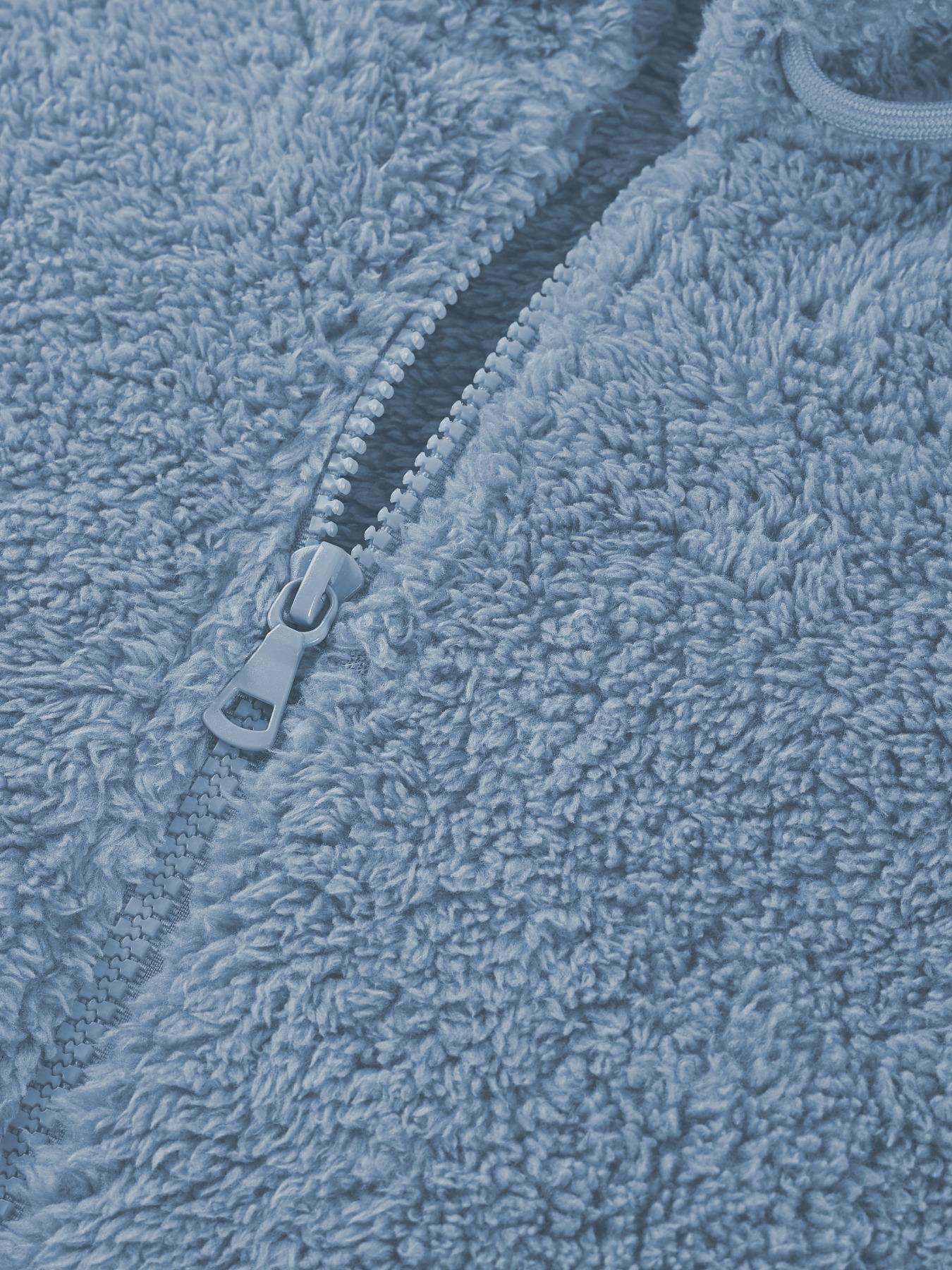 Women's Hooded Plush Jacket with Pockets & Drawstring, Solid Casual Fitted Zipper Outerwear for Spring Autumn Winter All Seasons