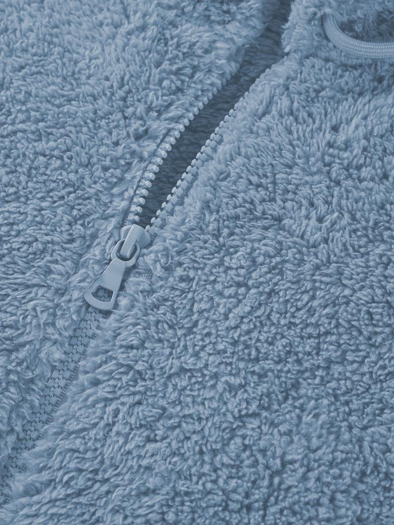 Women's Hooded Plush Jacket with Pockets & Drawstring, Casual Fitted Zipper Outerwear for Spring Autumn Winter All Seasons