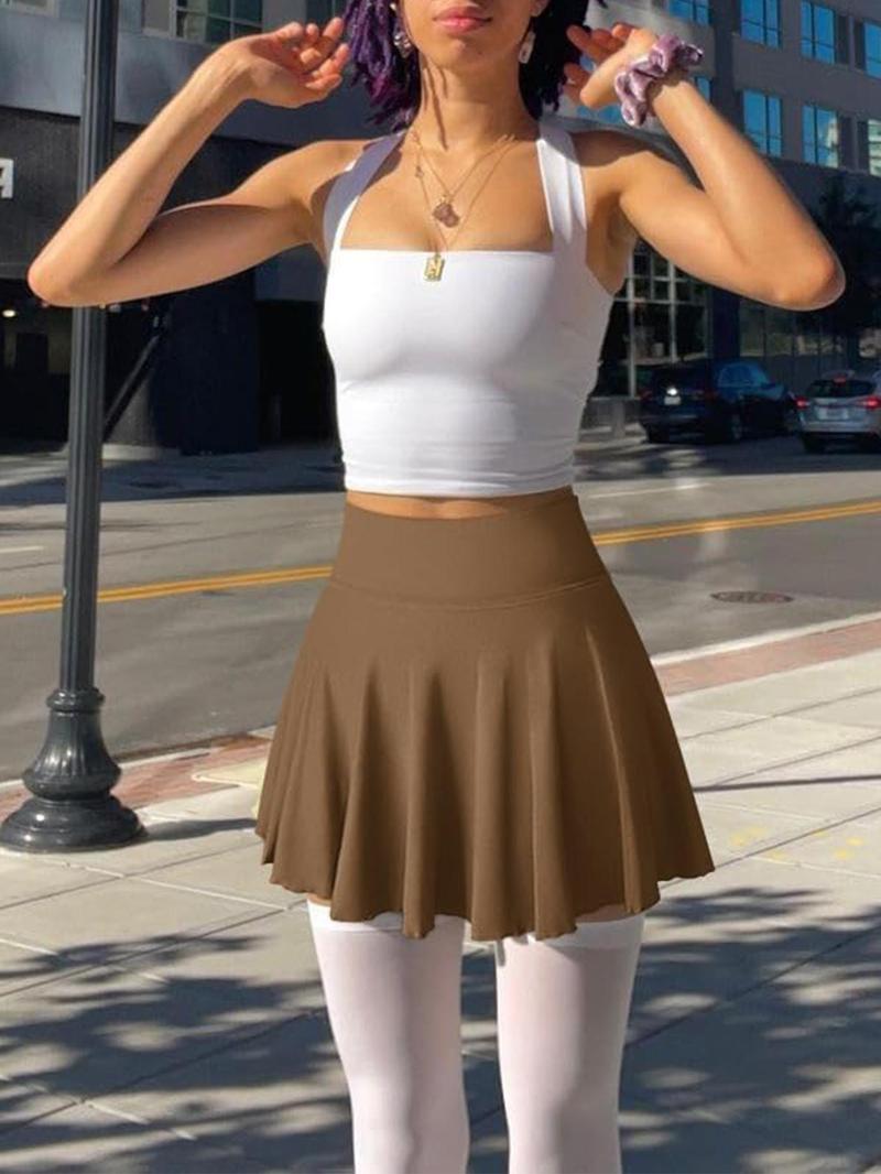 Women's Solid Color 2 in 1 High Waist Sports Skort, Comfy Breathable Skort for Tennis Golf, Ladies Sportswear for All Seasons Lightweight Athletic Skirts