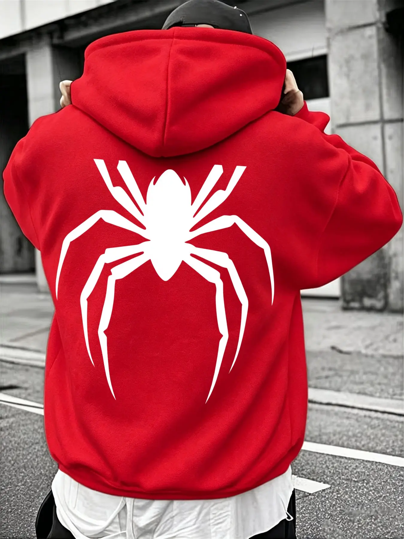 Men's Halloween Spider Print Sweatshirt Hoodie, Street Style, American Vintage, Dark Casual, Long Sleeve, Loose Fit, Fall & Winter