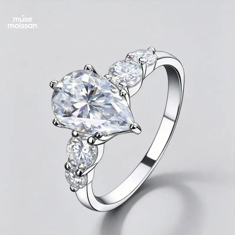 MUSE S925 Sterling Silver 3 Carat Pear Cut Moissanite Ring Luxury Teardrop Engagement Ring for Women, Women's Fashion, 925 Rings