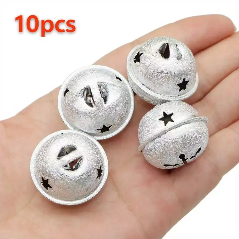 10pcs silver classic Christmas sleigh bells with snowflakes and stars, holiday party decorations, home decorations, window hangings.