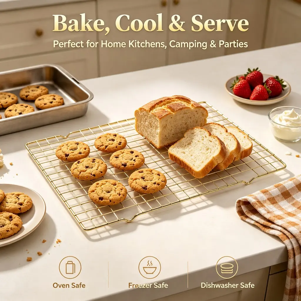 Baking Cooling Rack Set, Oven Safe High Temperature Non-Stick, Foldable Cake Bread Cookie Drainer, BBQ Meat Grill Drain Rack