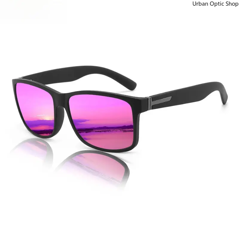 XUH Vintage Square Polarized Men's Sunglasses for Women, Pink Mirrored Lenses, Matte Black Frame, UV400 Anti-Glare Eyewear for Driving, Outdoor Use, Women’s Sunglasses, Outdoor Drive, Nylon, Polarized Lens