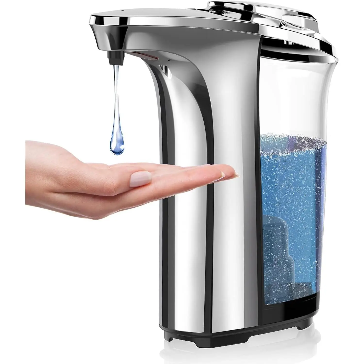 Automatic Soap Dispenser, Touchless Dish Soap Dispenser 17oz/500ml with Infrared Sensor, 5 Adjustable Soap Dispensing Levels, Liquid Hand Dispenser for Bathroom Kitchen Sink (Silver)
