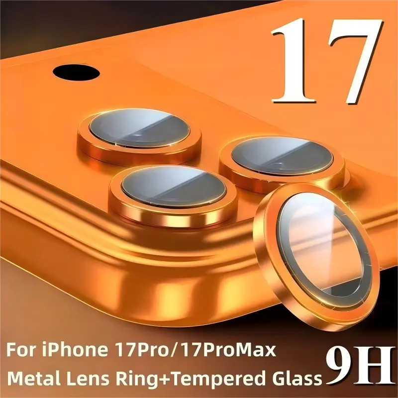 9h HD Aluminum Alloy Metal Ring Camera Protection Case, Scratch-Resistant Glass Film for iPhone 17/16/15/14/13/12/11 Pro Max Pro Plus Mini 16e 17air