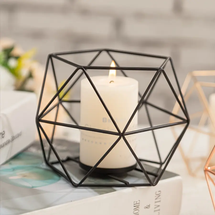 1 Count，Elegant Black Metal Geometric Candle Holder - Tealight Candle Holder Minimalist Tabletop Decor with Rose and Starry Sky Design for Aromatherapy Candles, Perfect for Home Ambiance
