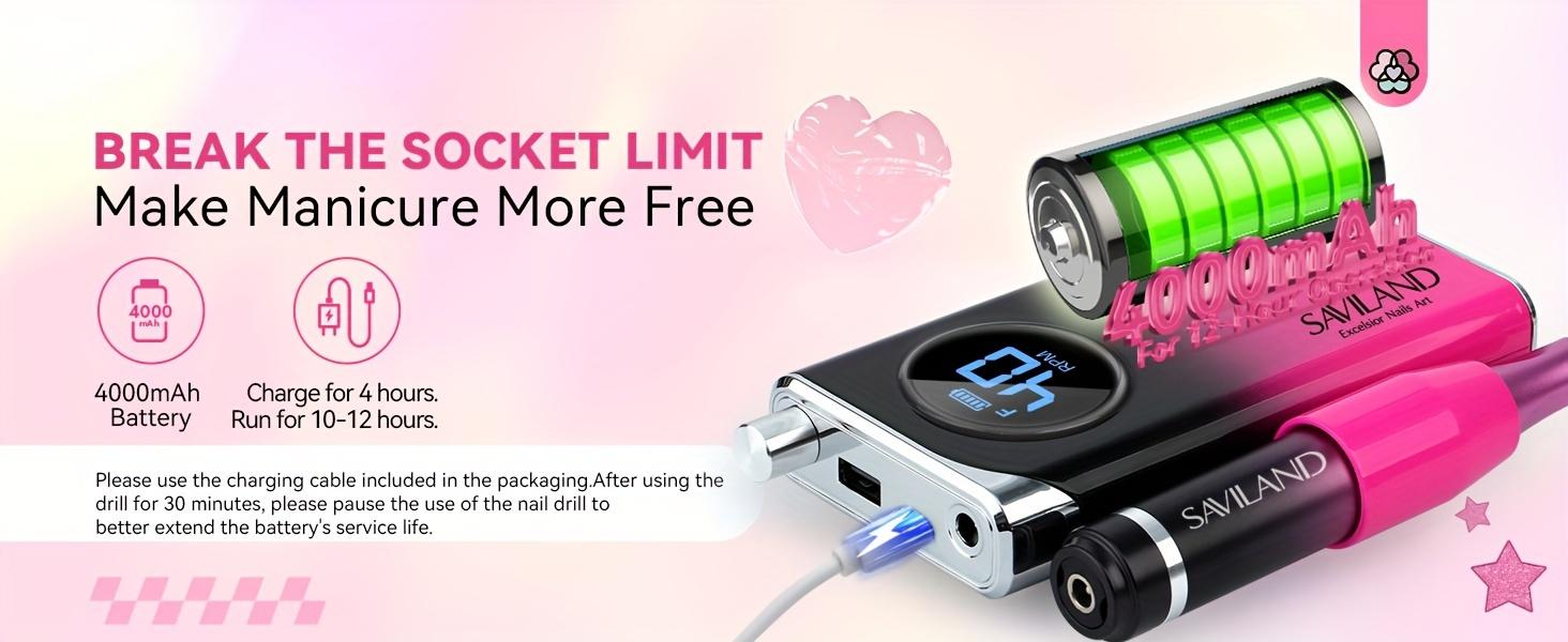 BeautyDAO SAVILAND Electric Nail Drill: Portable 40000RPM nail filter Electric Nail Manicure Pedicure 13 acrylic nail drill Fake nail gel Nail Dip Nail Artificial nail home salon, gradient color, gift You deserve it