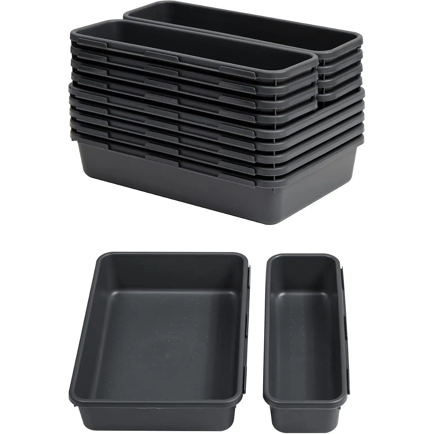13 count Drawer Organizer Tray, Interlocking Office Desk Drawer Storage, Black Plastic Organizer Bins for Office Supplies and Tools, Desk Drawer Organizer for Bathroom and Kitchen