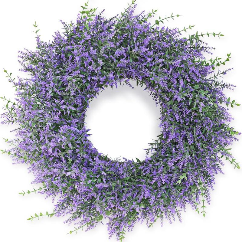 26" Lavender & Eucalyptus Wreath for Front Door, Porch, Window - Large Artificial Greenery Outdoor Wreath for Home, Farmhouse Decor - Spring, Summer, Fall, All Seasons (Purple)