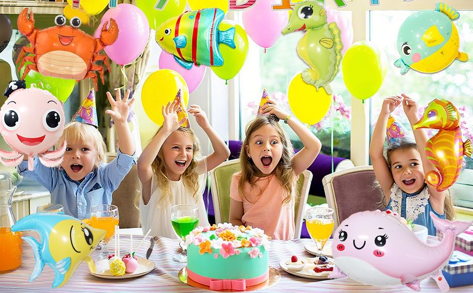 SICANDAENHK Dive into fun with 15pcs ocean themed party decorations!Cute starfish, octopus, seahorse balloons & huge marine sea balloon - perfect for baby shark birthday parties🦈🐠