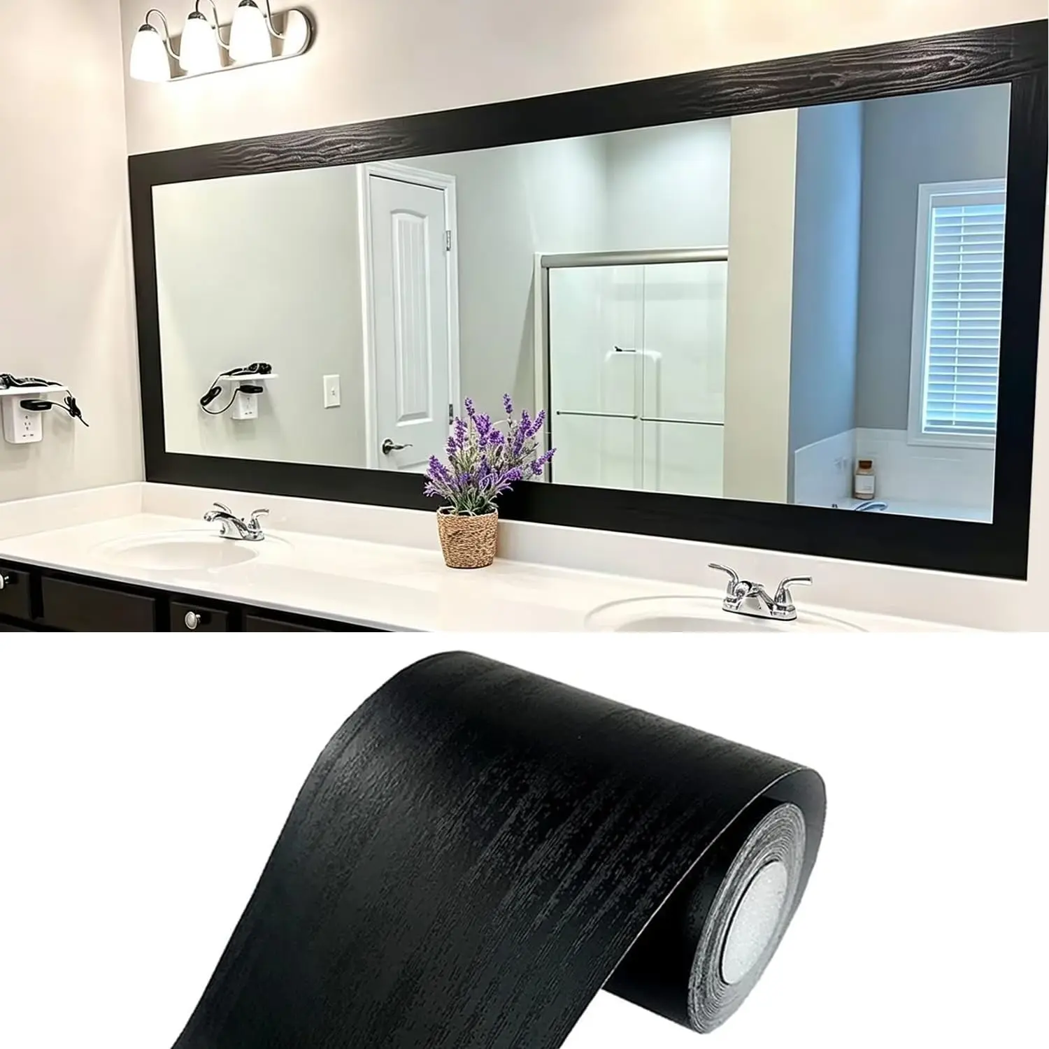 10M Black Wood Grain Removable PVC Waterproof Border Wall Decor Removable Self Adhesive Kitchen Bathroom Tiles Sticker Wallpaper 4.2x390 (4inch)