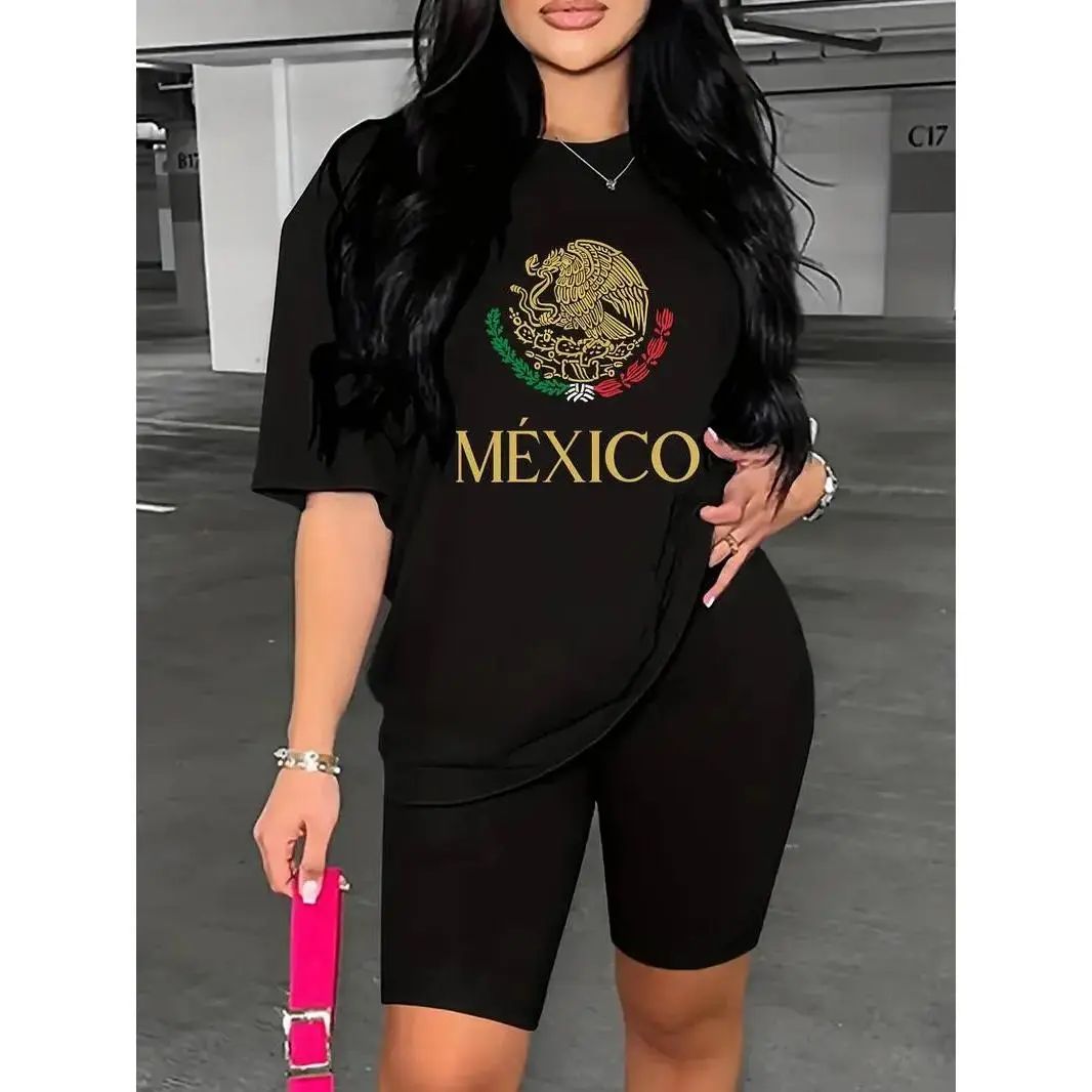 Soft & Comfy T shirt America Cup Mexico Print Casual  Short Sleeve Crew Neck T-shirt, Women's Clothing