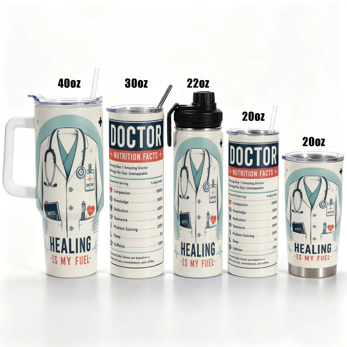 1 pc, 40oz/30oz/22oz/20oz Stainless Steel Cup Tumbler Doctor Appreciation Gift 18/8 Food Grade Double Wall Vacuum Insulated Travel Flask Leak Proof Lid Keep Cold 24H Hot 12H Cup Holder Friendly Sweat Proof for Medical Worker