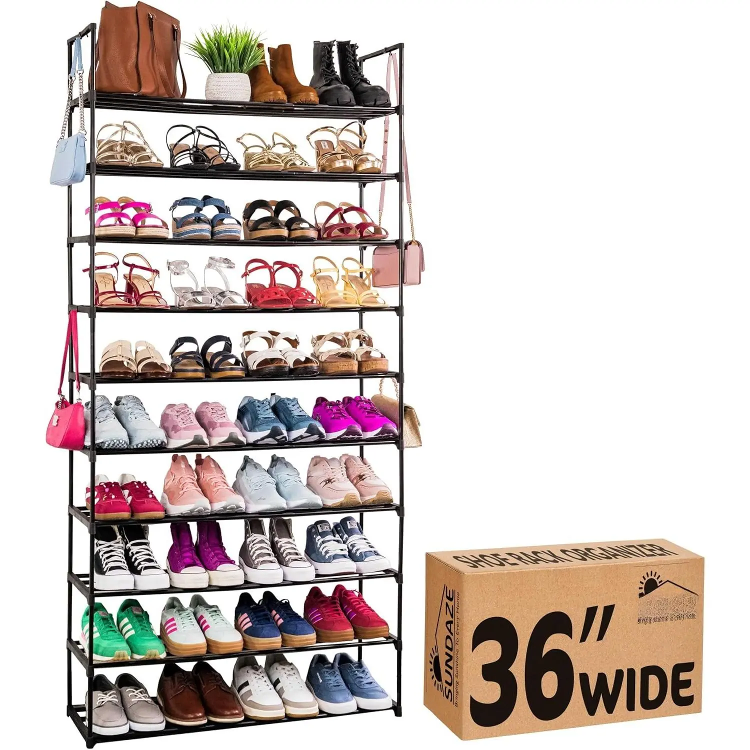 Shoe Rack - 10 Tier Metal Shoe Rack for Front Door Entrance, Sturdy Tall Shoe Organizer for Closet, Bedroom, Entryway, Garage, Black Metal Shoe Shelf, Holds Up to 50 Pairs