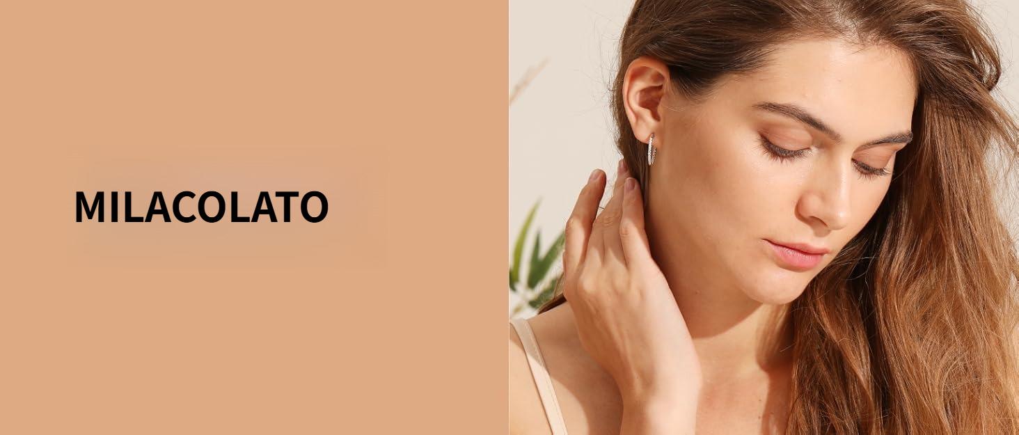 MILACOLATO 18K Plated Gold  Halo Stud Earrings 925 Sterling Silver Cubic Zirconia Stud Earrings Round Square Diamonique Stud Earrings Set for Women Men