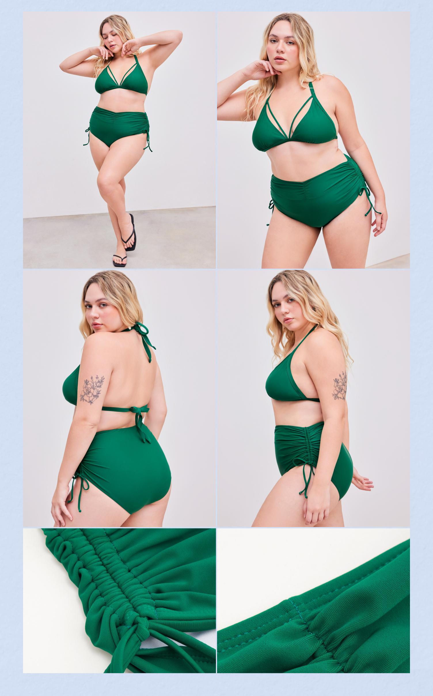 Cider Shaping Halter Solid Drawstring Cheeky Bikini Swimsuit Curve & Plus