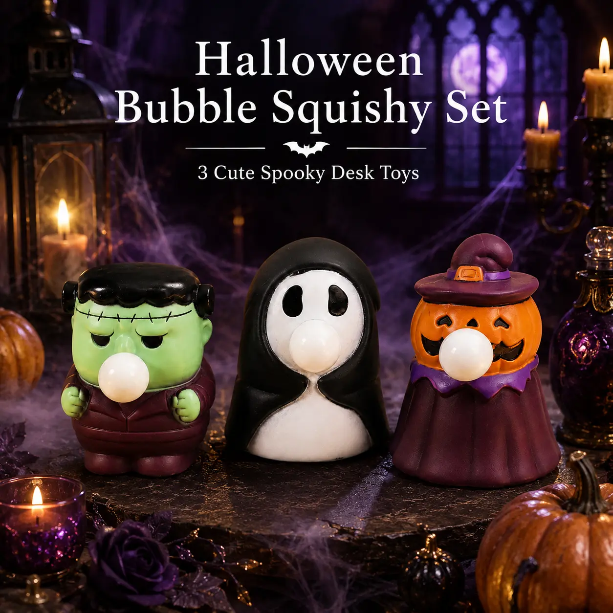 Halloween Popping Bubble Squishy Set 3 Cute Spooky Ghost Pumpkin Monster Desk Toys Squeeze Out Bubble Fidget Toy Stress Relief Funny Spitting Ball Party Favor Goodie Bag Fillers for Kids Teens