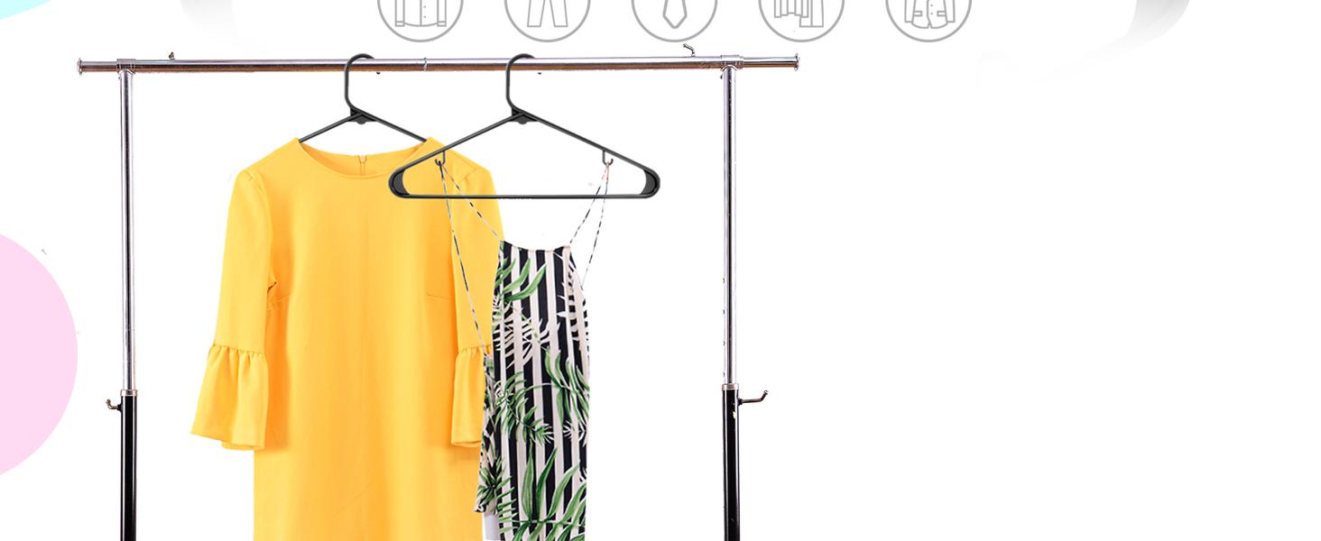 Hangers 100 Pack - Space Saving Clothes Hanger - Durable & Strong Closet Organizers and Storage with Built-in Strap Hooks - Essential for Shirts, Pants, Skirts & Coats (Black)