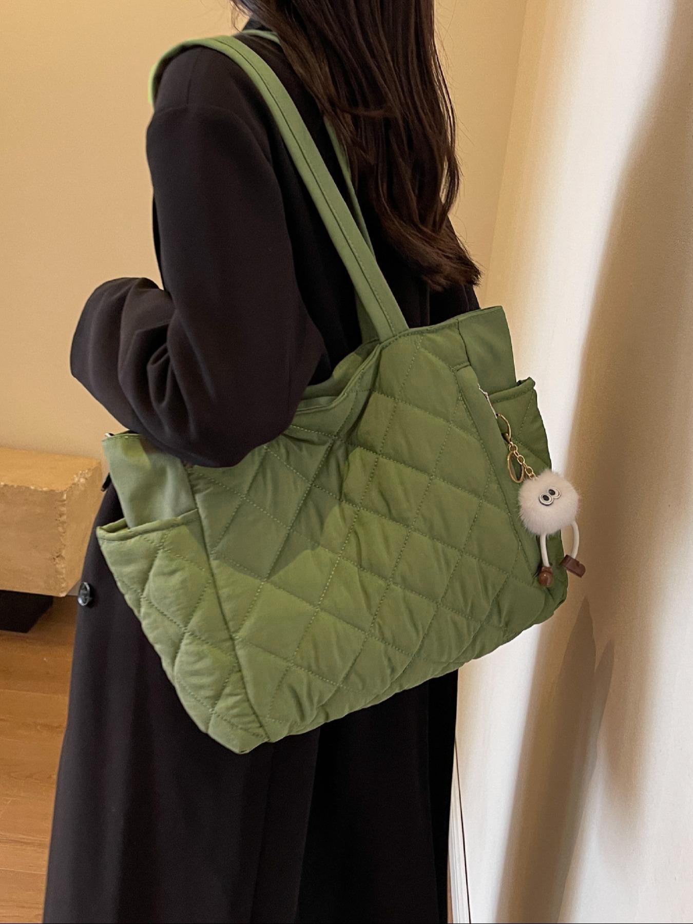 Women's Solid Quilted Soft Commuter Tote Bag, Fashionable Large Capacity Shoulder Bag for Daily Commute, Casual Trendy Versatile High-quality Daily Commuting Bag