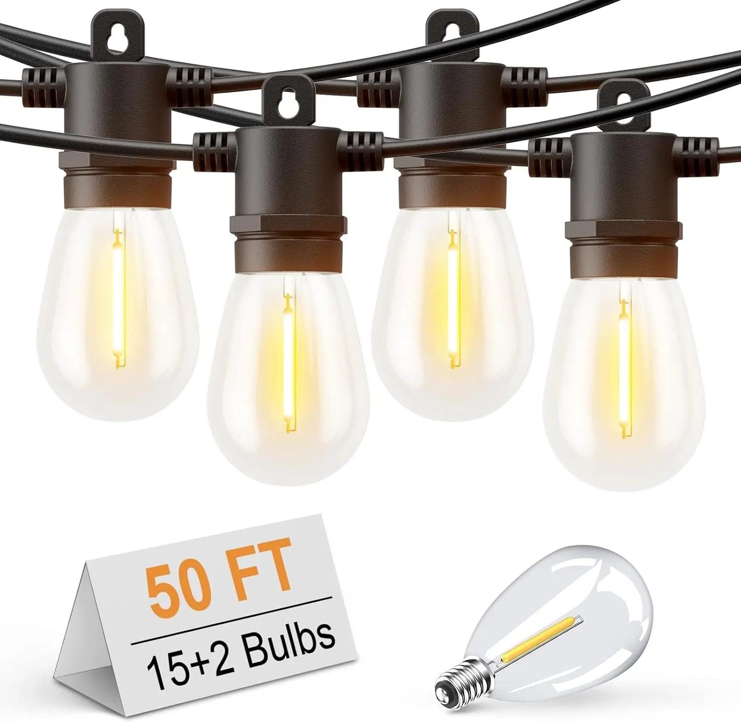 Outdoor String Lights 50 FT, Patio Light for Outside with Shatterproof LED Bulbs, IP65 Waterproof Connectable Hanging Lights for Backyard, Bistro, Cafe, Balcony, Party, Black