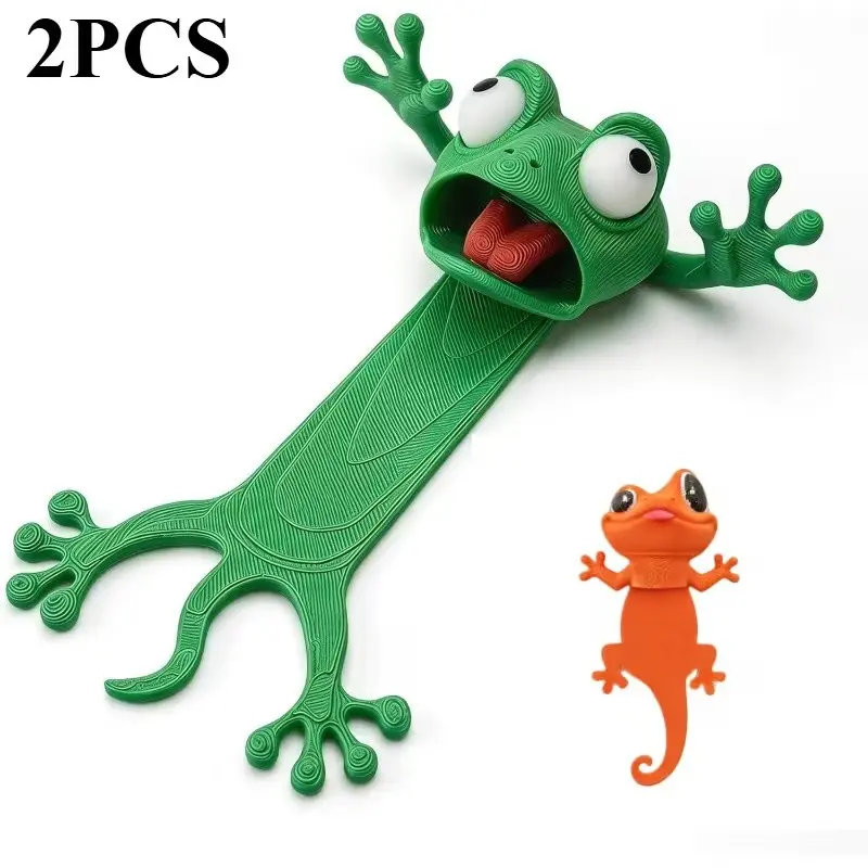 2-Pack 3D Cartoon Frog Gecko Bookmarks, Cute Animal Squeeze Bookmarks Set, Creative Design, Office Supplies, Reading Gift, Family and Friend Present