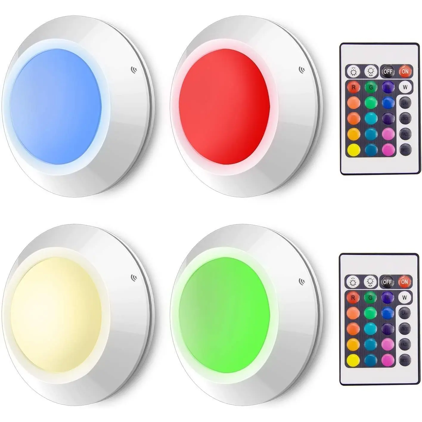 Push Lights, LED Puck Lights with Remote,  Operated Under Cabinet Lighting,Cordless RGB Color Changing  Fairy Light with Dimmer, Stick  Light for Closet Classroom Shelf