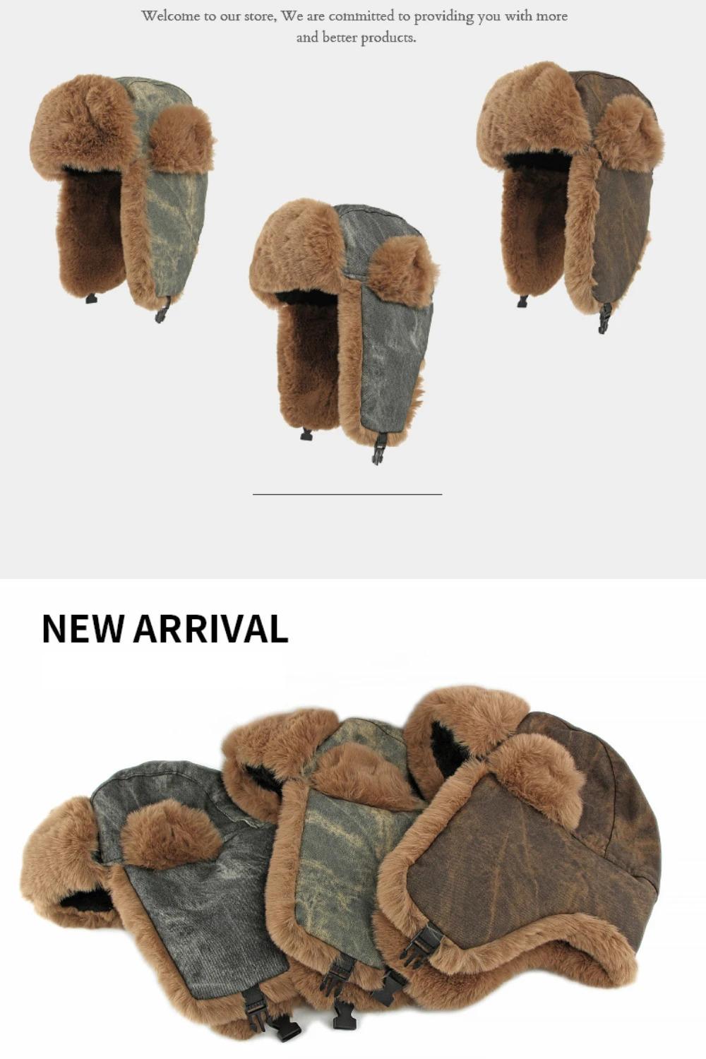 HT4983 Russian Hat Thick Warm Winter Hats for Men Women Fluffy Fur Russian Hat Male Female Ski Earflap Cap Windproof Bomber Hat