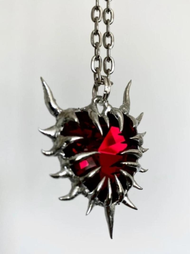 Punk Style Red Heart Shaped Pendant Necklace, Vintage Trendy Pendant Necklace, Fashionable Neck Jewelry for Women & Men As Gift without Box, Gothic Mystery Jewelry