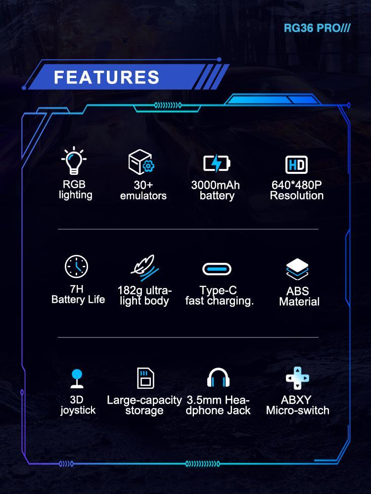 RG36 PRO Retro Handheld Game Console with 3.5 Inch IPS Screen Linux System Multiple Color Options Black Purple White