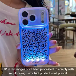 Voice-activated luminous leopard print phone case, personalized unique incoming call light design, compatible with iPhone x/xr/xsmax/11/12/13/14/15/16/17 Pro/Pro Max/Plus, fashionable protective case, unique design suitable for daily use, protective shell