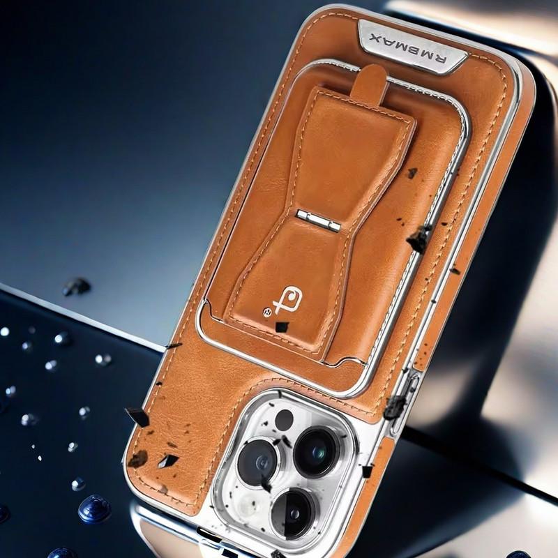 Compatible with Holder Phone Cases for iPhone 16 Pro Max/15/14/13 Men Business Leather Shockproof Cover NH13