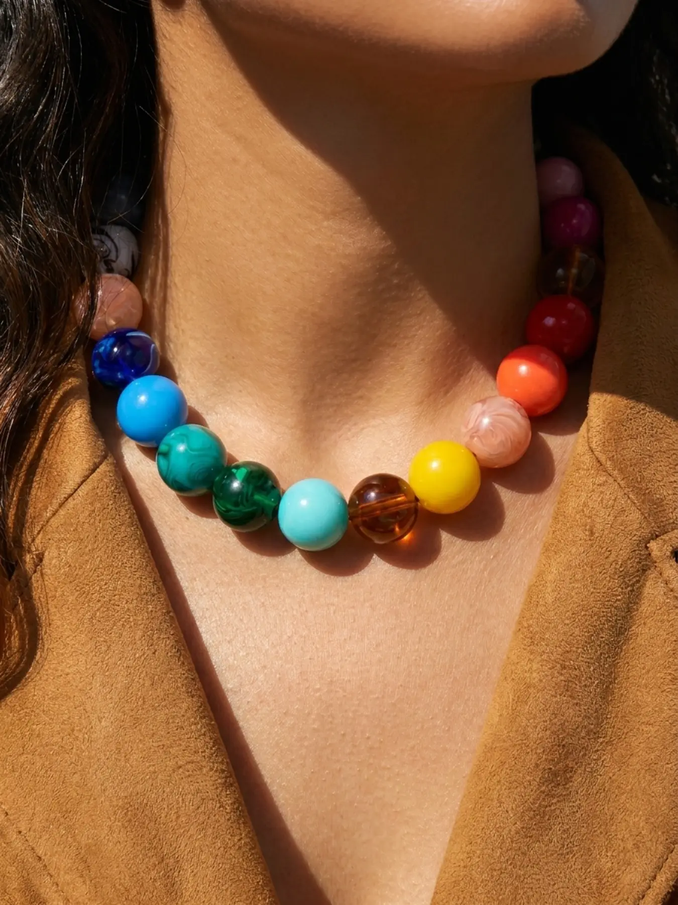 Dopamine Color Block Resin Large Bead Collar Necklace, Vintage Bold Beaded Chain, Instagram Influencer Style, Boho Style Jewelry, Perfect for Dates and Outings