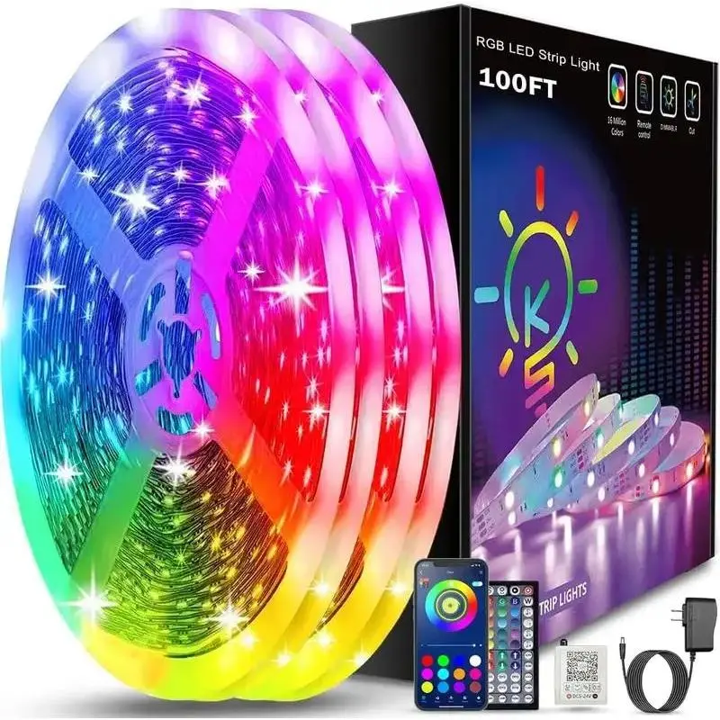 100ft Led Strip Lights Bluetooth App Control Music Sync Color Changing RGB Led Light Strip with Remote