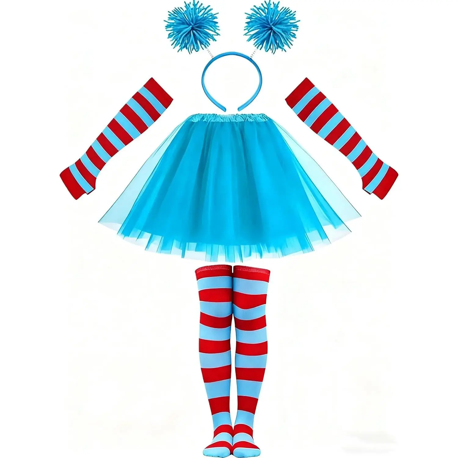 Women's Cute Blue Tutu Skirt & Accessories Set - Fits School Spirit Day, 80s Halloween Birthday Parties, Includes Socks, Headband