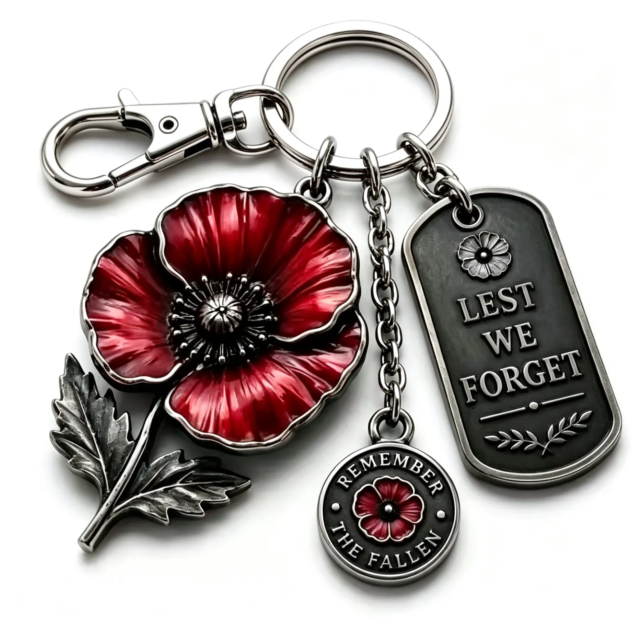 Poppy Flower Metal Keychain, Engraved Tag Pendant, Memorial Accessory Gift, Backpack Key Decoration, Multi-Scene Decorative Keychain
