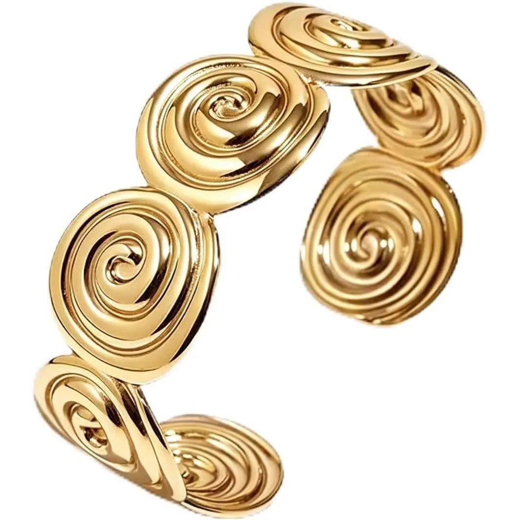 Spiral Adjustable Cuff Bracelet, Stainless Steel Chunky Swirl Open Bangle, Minimalist Boho Statement  for Women