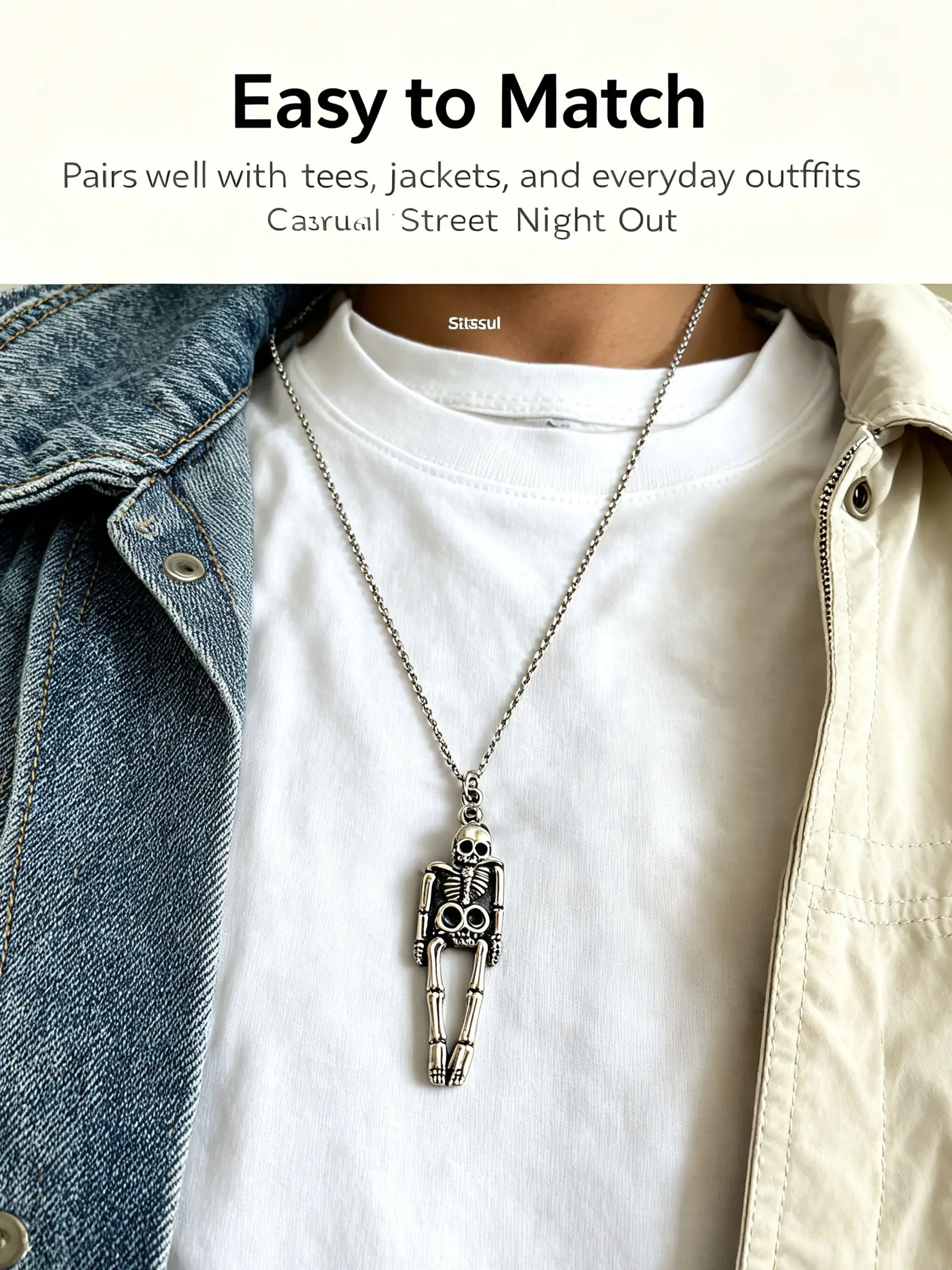 Trendy Skull Necklace, Vintage Skeleton Pendant, Punk Street Style, Unisex Fashion Accessory, Retro Aged Skull Charm, Hip Hop Punk Jewelry