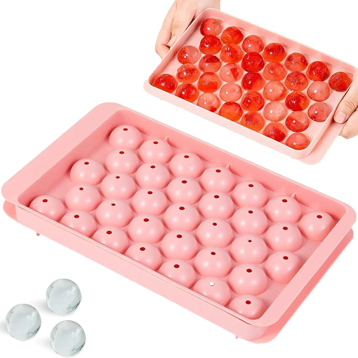 Round Ice Cube Tray with Lid, Mini Ice Ball Maker Mould  Freezer 33 Reusable Sphere Circle Ice Making Mold Easy Release  Water Cocktail Whiskey Coffee