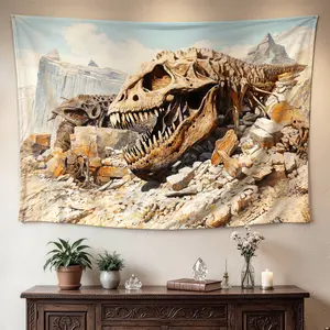 Prehistoric Dinosaur Fossil Landscape Wall tapestry, Large size Printed Horizontal Tapestry blanket, Polyester Fabric Wall Hanging for living room, bedroom, No Installation Required, Indoor, Outdoor, Gift for Family and Friends