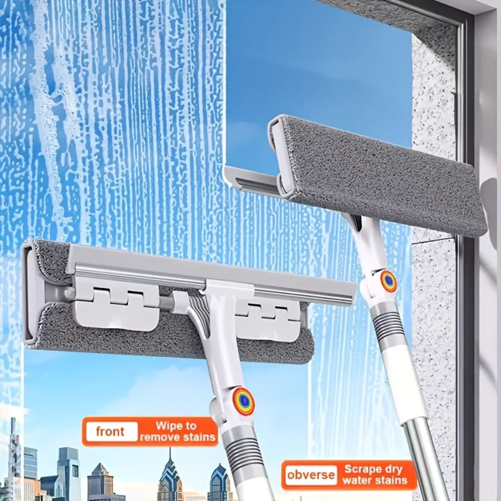 2-in-1 Multifunctional Glass Cleaning Tool, Integrated Wiping & Scraping Design, Detachable & Rotatable Wiping Head, Handy Cleaner for Window, Bathroom, Wall, Floor and All Kinds of Glass Surfaces, Household Cleaning Supplies