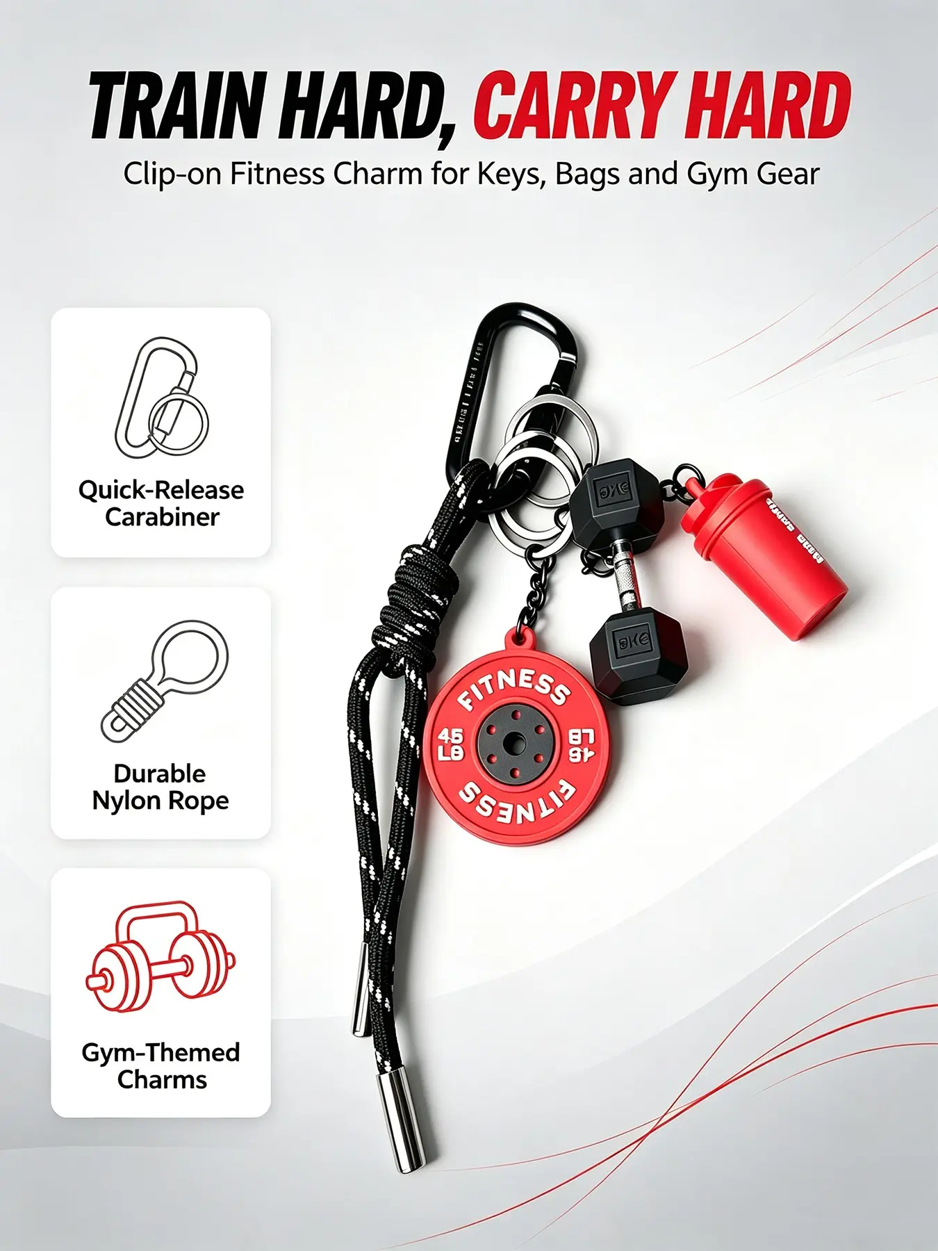 Y2K Sporty Gym Rat Aesthetic Mini Fitness Equipment Keychain Weight Plate Dumbbell Shaker Bottle Charms Braided Nylon Rope Screw Lock Carabiner Gym Backpack Bag Pendant Gift For Workout Fitness Lovers Men Women